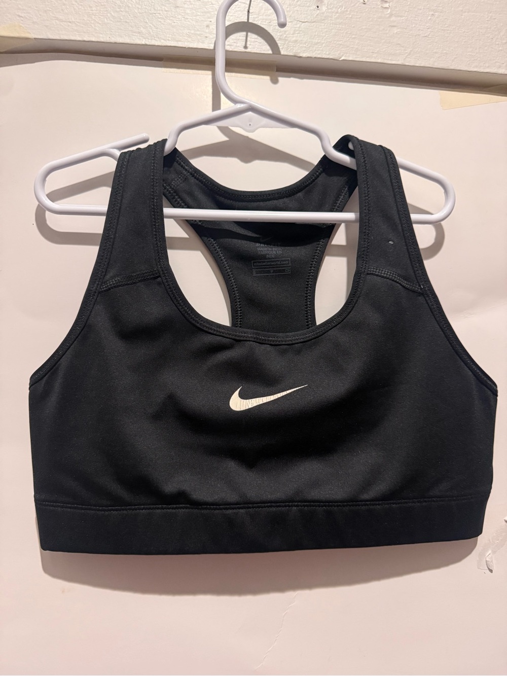 Nike Black Racerback Sports Crop Bra with White Swoosh